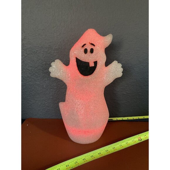 Halloween Melted Plastic Popcorn Happy Ghost 16” Color Change Light Clear White - Picture 1 of 6